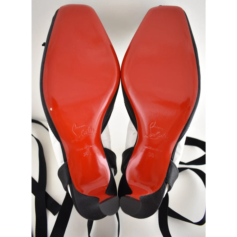 Christian Louboutin Cassia Lace Up 55 Black Tie Ballet Sandal Low Heel Pump 38